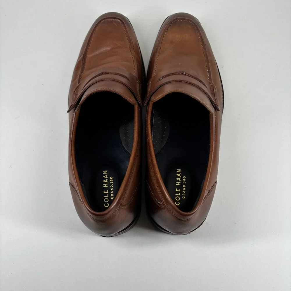 Cole‎ Haan Warner Grand Men's US 12M British Tan Leather Penny Loafers C29038